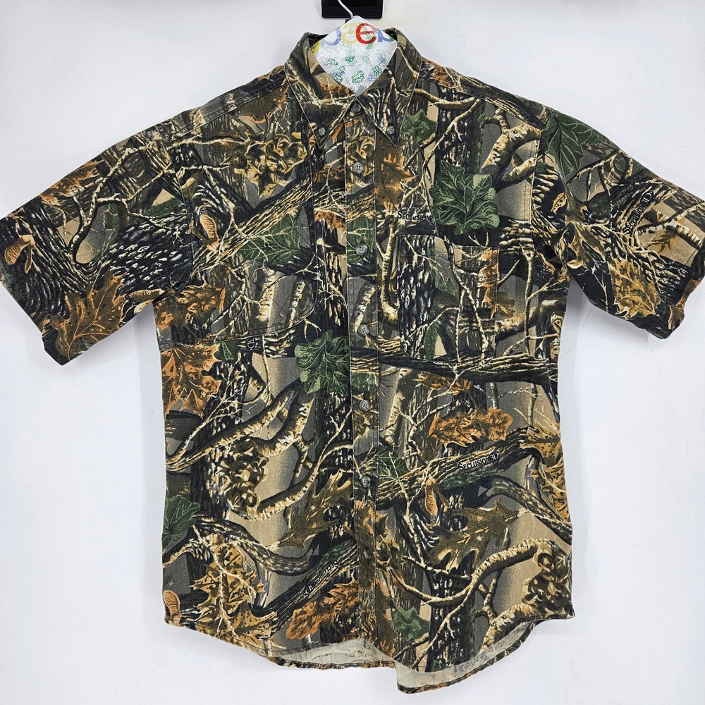 Cabelas Shirt Mens Medium Seclusion 3D Camouflage Hunting Short Sleeve Outdoor